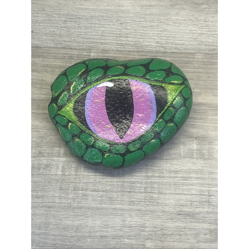 Hand Painted Art Rock Garden Snake Eye Paperweight OOAK